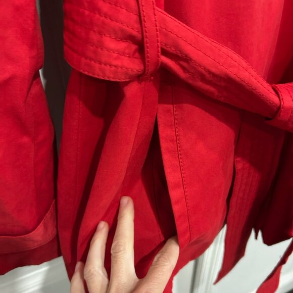 Isaac Mizrahi Double-Breasted Trench Coat Belt Adjustable Cuffs Red Sz L Elegant - Picture 4 of 10